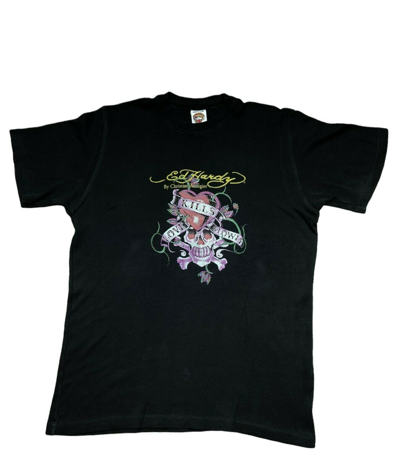 Vintage Don Ed Hardy Shirt Jersey Rare Over Print Love Kills