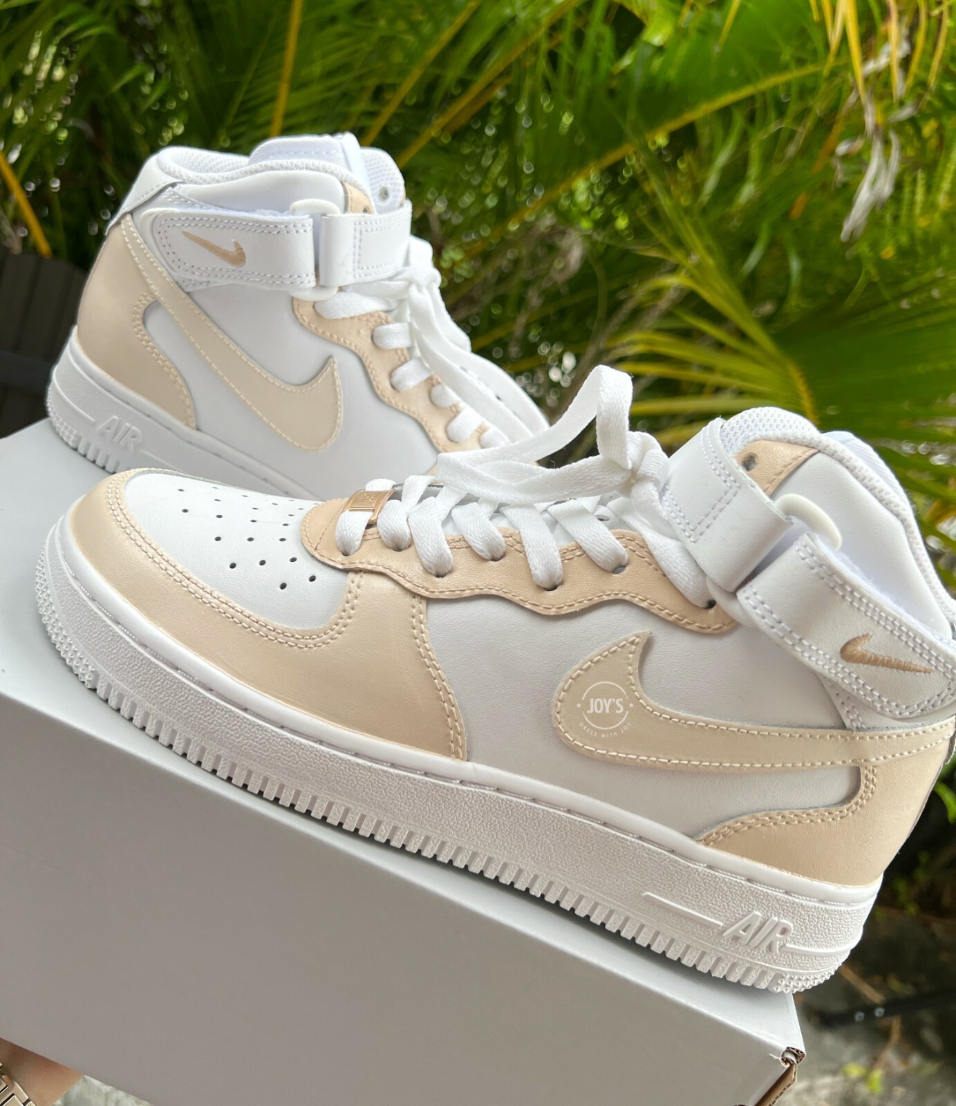 Pre-owned Nike Beige Custom  Air Force 1 Mid/high Sneakers-brand