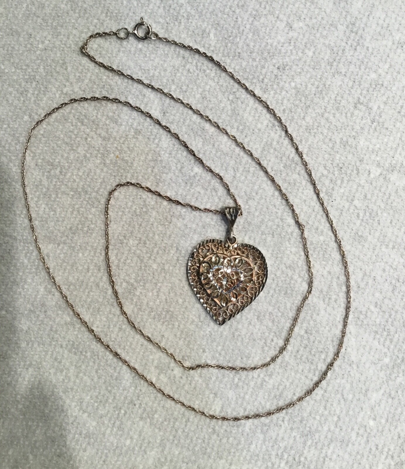 アクセサリー HEART NECKLACE Synthetic Cubic Zirconia (CZ) Two Tone Open Heart Pendant