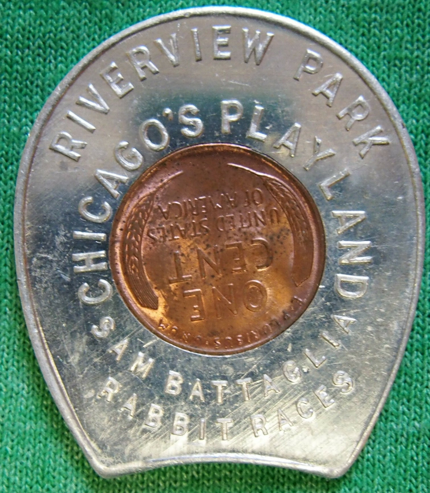 1947 Riverview Park Chicago's Playland Good Luck Encased Wheat Penny