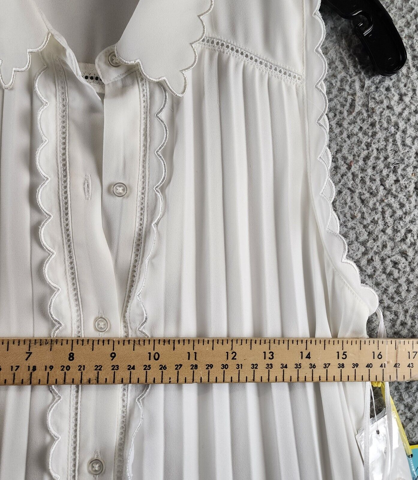 CeCe Pleated Scallop-Trim Button-Up Dress Women's S New Ivory Button Closure~ - Picture 8 of 13