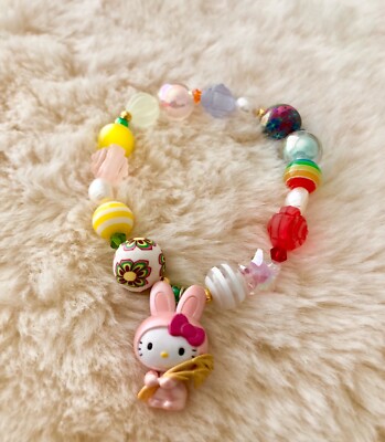Hello Kitty Bracelet Year Of Bunny Mascot Sanrio Charm Mismatched Beaded Pearls