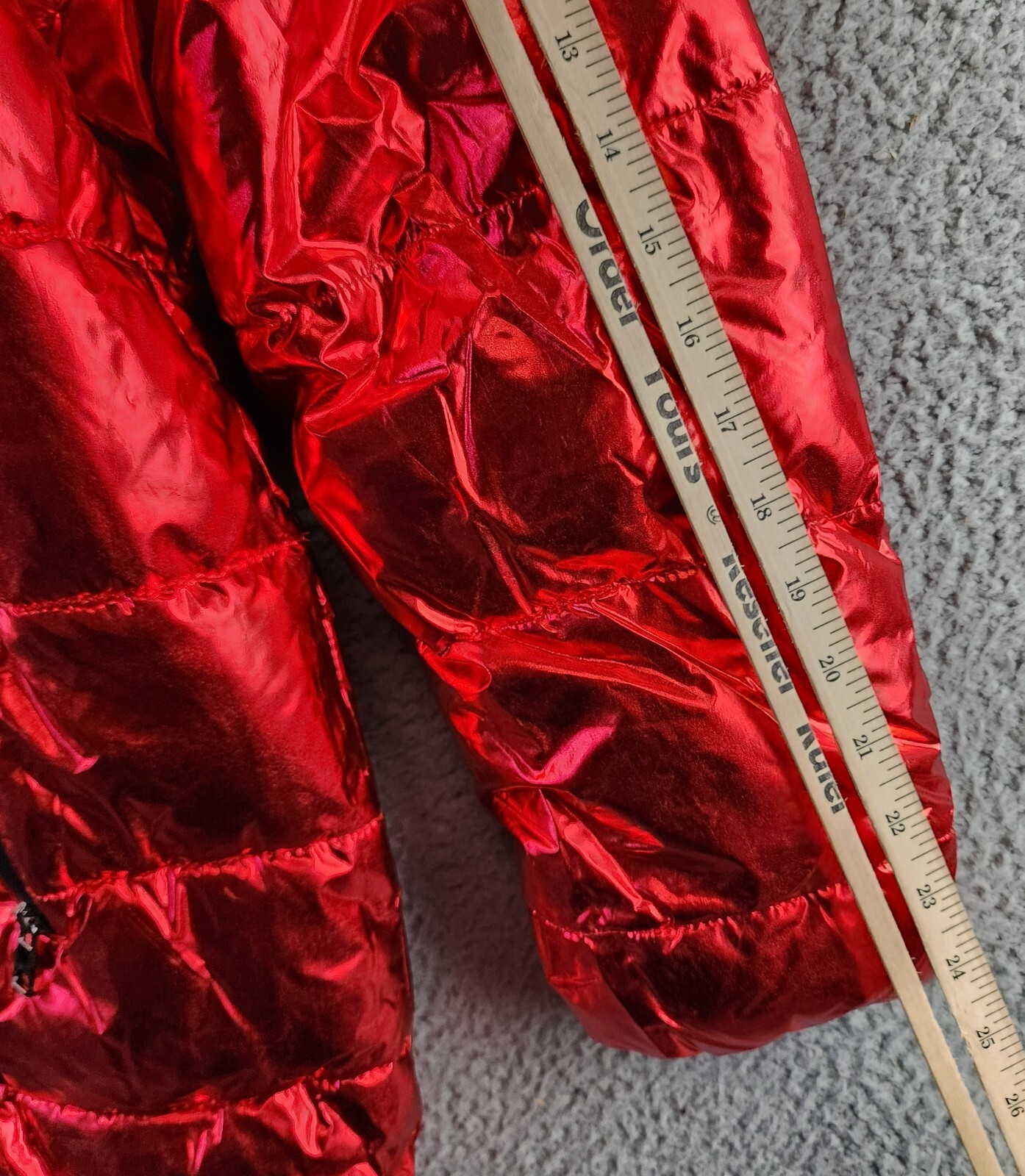 White Mark Plus Size Metallic Puffer Coat with Hoodie Womens 1XL Red Zip Closure - Picture 11 of 17