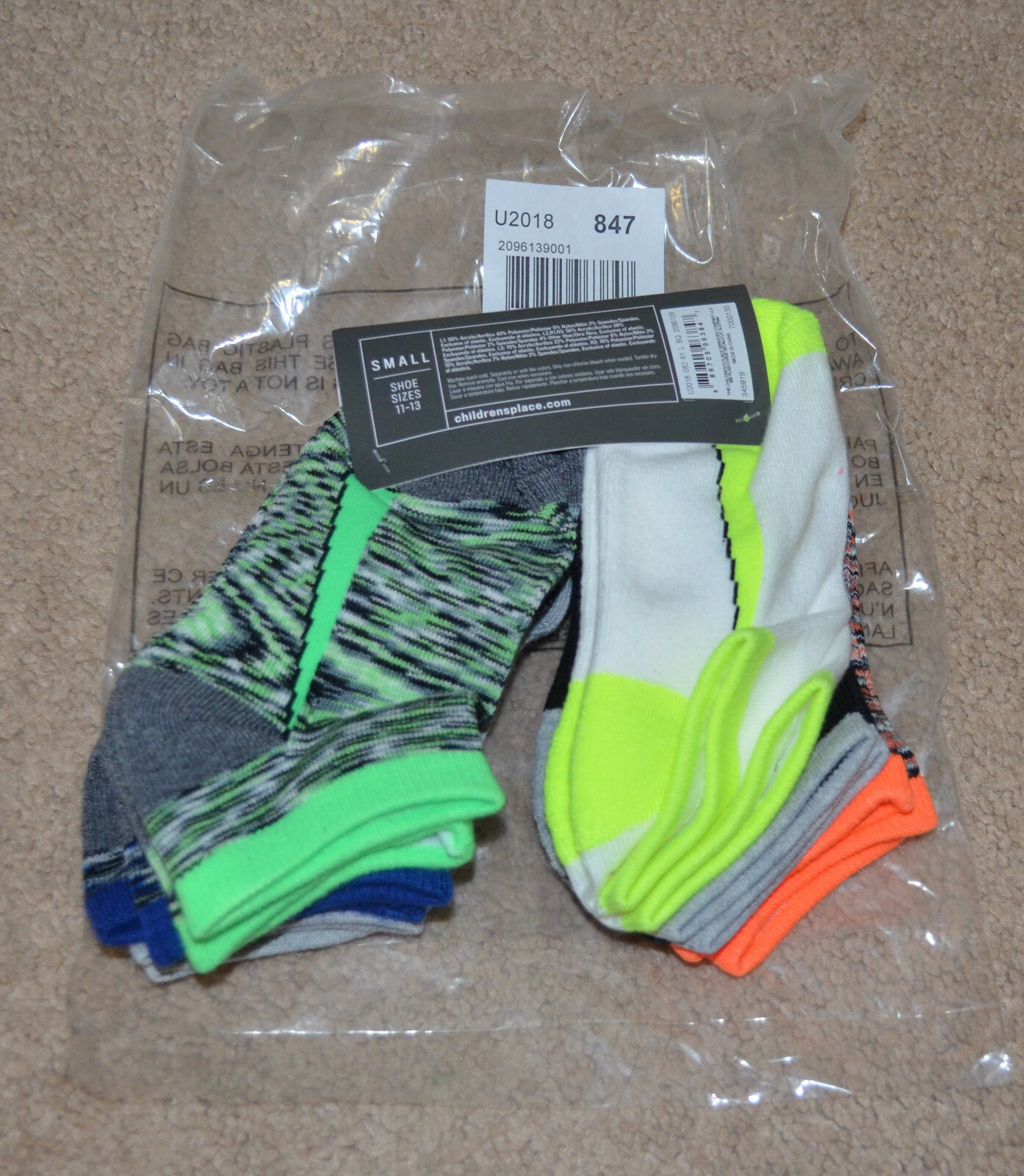 The Children’s Place Sport 6 Pack Toddler Boys Multi-Color Ankle Socks S (11-13)