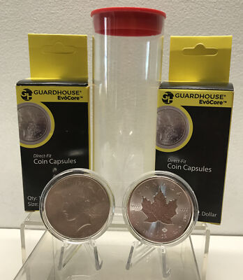 Capsule Tube & 20 Guardhouse 38.1 mm Direct Fit Capsules For Silver Dollars & Ma