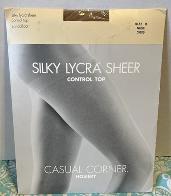 Casual Corner Silky Lycra Sheer pantyhose Nude size B control top sandalfoot