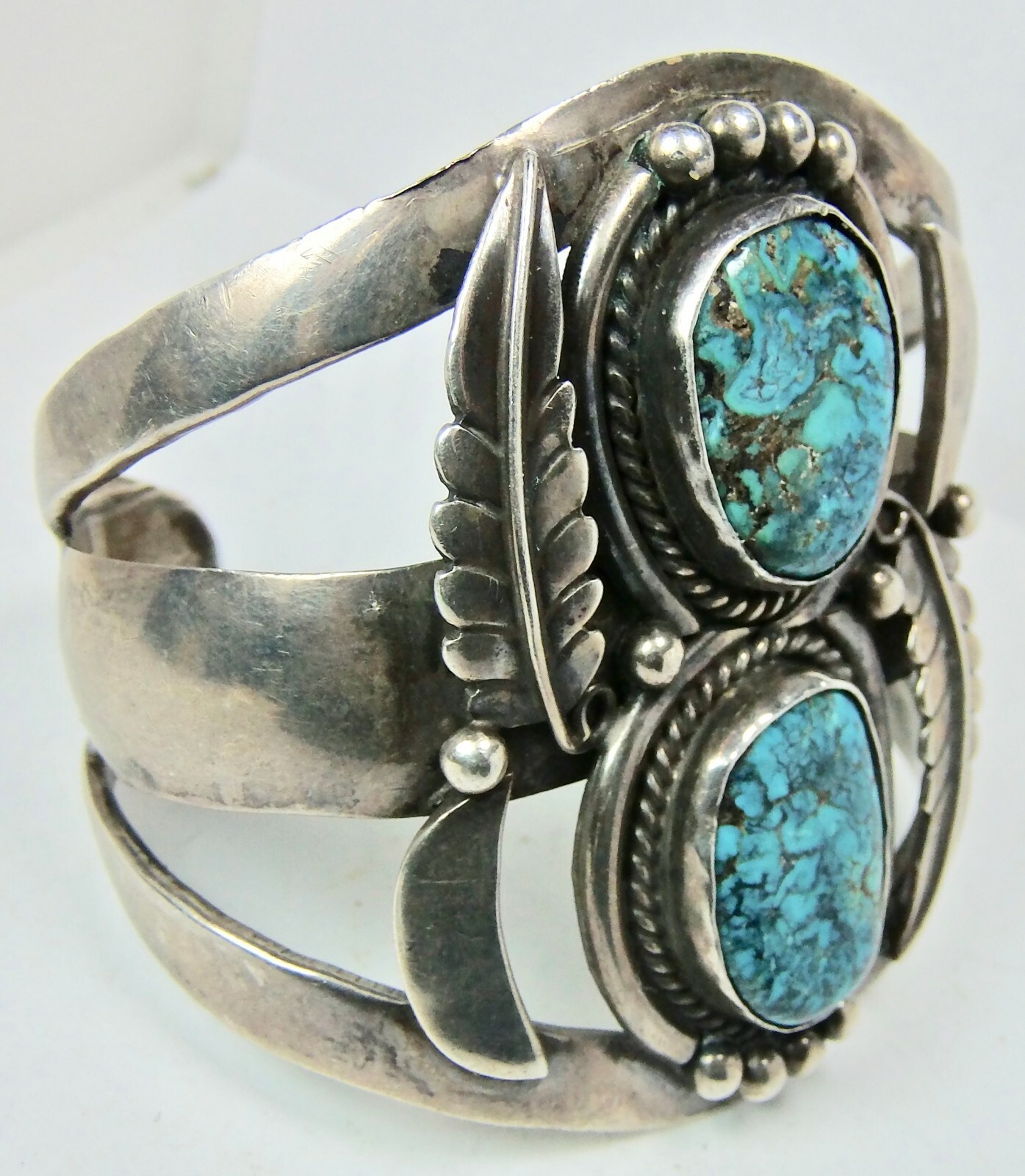 Navajo Native American Gem Swirl Kingman Turquoise Silver Cuff Bracelet 67 Grams