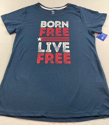 CELEBRATE WOMEN S AMERICANA  BORN FREE/ LIVE FREE  GRAPHIC TEE SIZE L