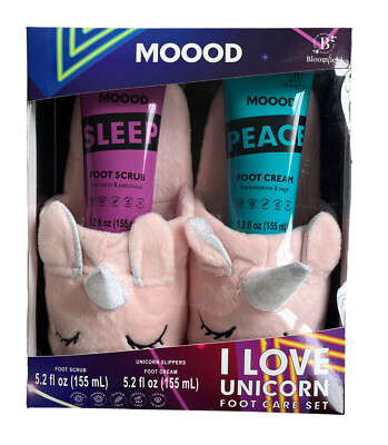 BloomField Moood I Love Unicorn Foot Care Set Slippers Foot Scrub Foot Cream NEW