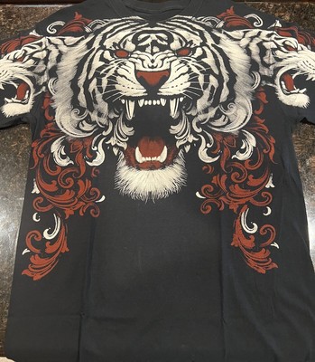 Liquid Blue White Tiger Print Tee - Size Medium