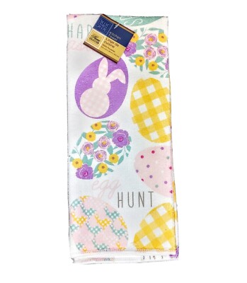 Easter Bunny Rabbit Egg Hunt Flower Floral Hand Dish Kitchen Towel Spring Decor