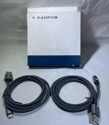 2 Pck 3.3' Micro USB Cables RAMPOW Braided Nylon Cell Phones Chargers Space Gray