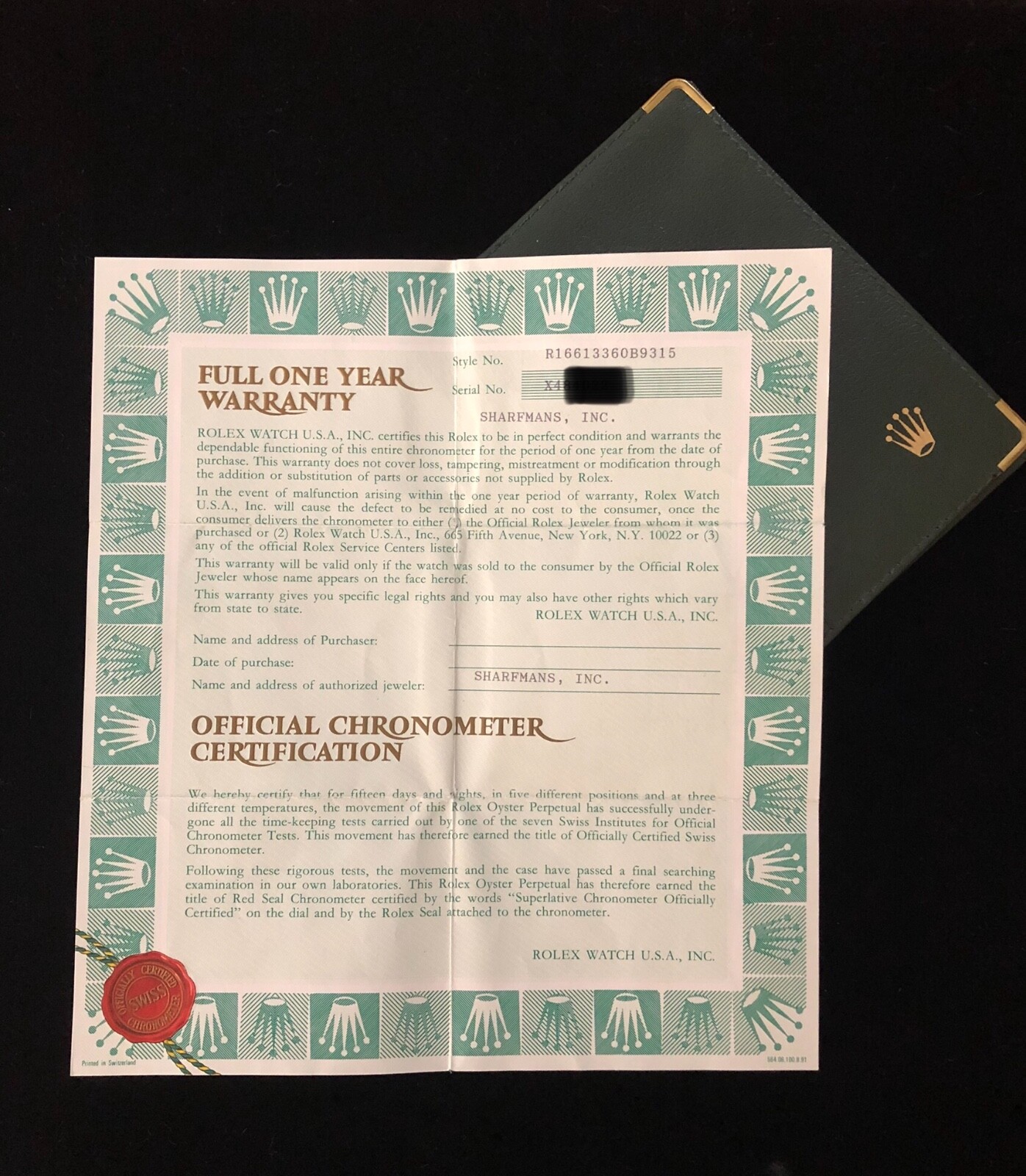 Vintage Rolex Submariner 16613 Paper Blank with Rolex Booklet