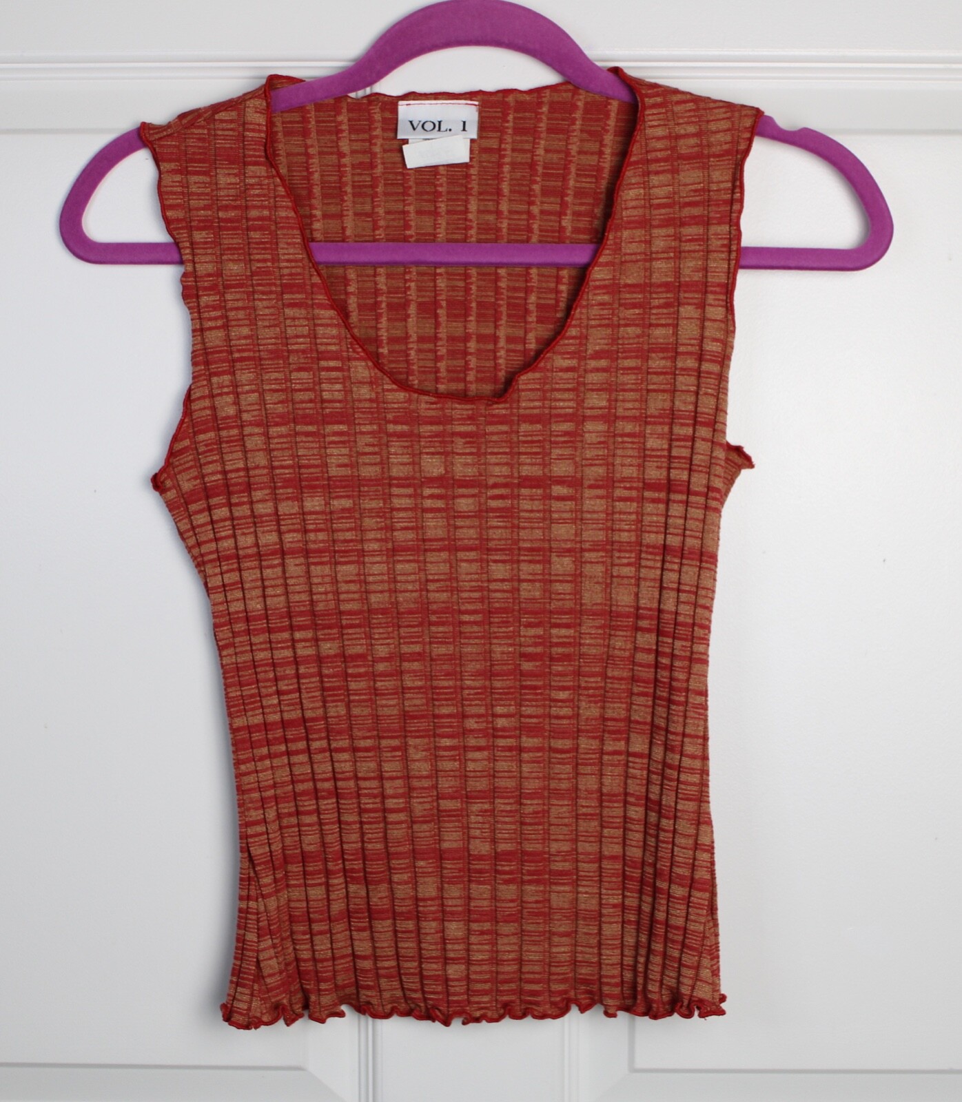 NWOT Y2K Vol. 1 Sleeveless Ribbed Top Red Gold U-Neck