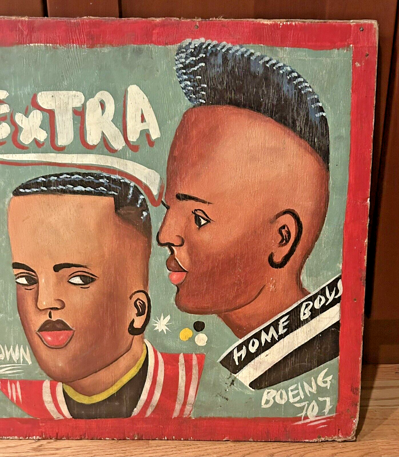 Hand-Painted Barbershop Sign from Ghana, Africa Outsider/Naive/Folk Art  Vintage