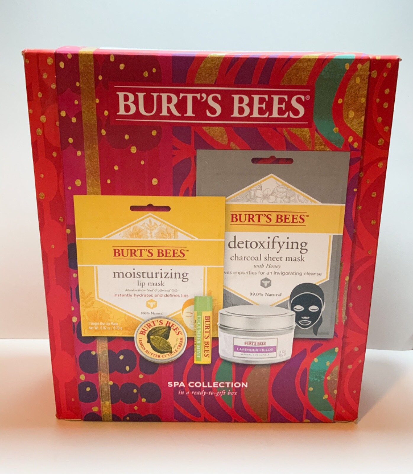 Burts Bees Spa Collection Gift Set Sheet Mask Lip Mask Candle Balm Cuticle New
