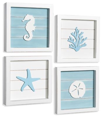 Tideandtales Ocean Beach Themed Room Decor framed Set Of 4 Coastal 3d Wall Art