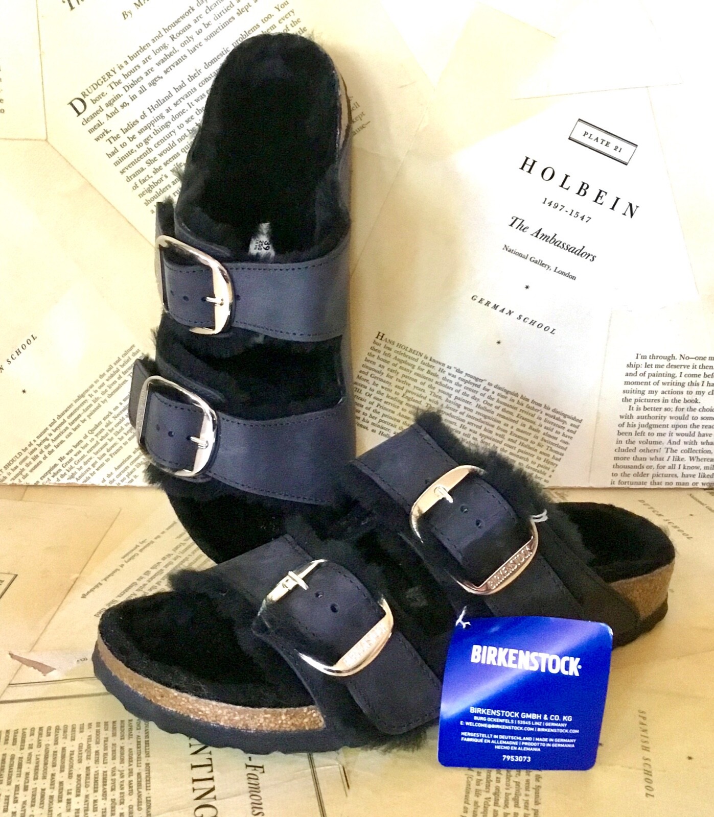

Free People Birkenstock Arizona Большая пряжка из промасленной кожи, черный мех, размер 38/7–7,5 NWT, Black, Arizona Big Buckle Shearling Sandals
