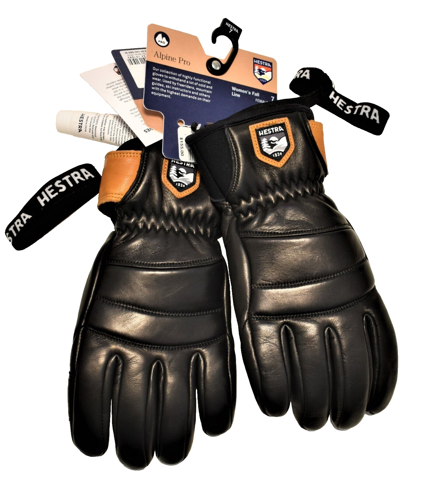 NEW Hestra Women Alpine Pro Fall Line Leather Snow Sled Ski Glove Black 7 Medium