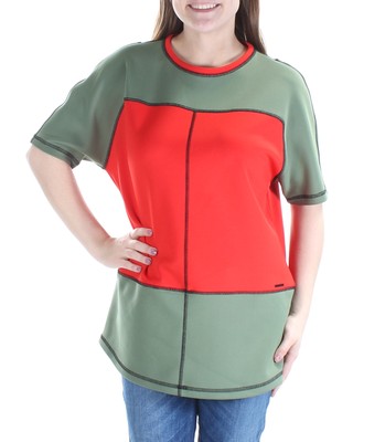 Женский красный топ ANNE KLEIN с короткими рукавами 3/4 и круглым вырезом Размер: M