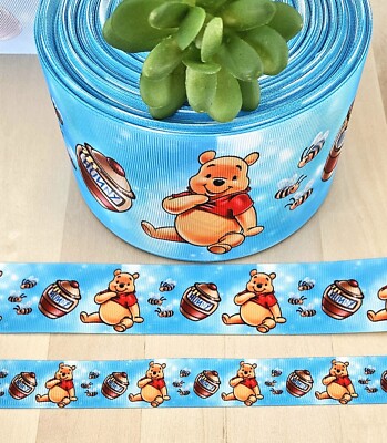 7/8, 1.5 & 3'' (1 YD) Winnie The Pooh Grosgrain Ribbon Honey Jar Honey Bees