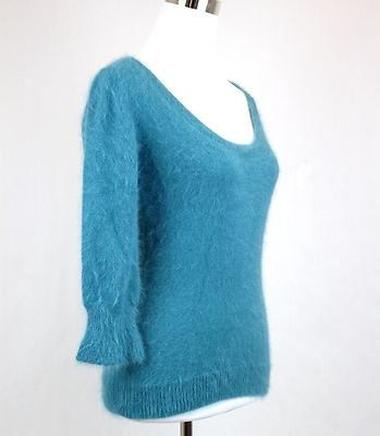 Pre-owned Gucci $995 Authentic  Angora Sweater Top W/gg Logo, Blue, 325217 3675