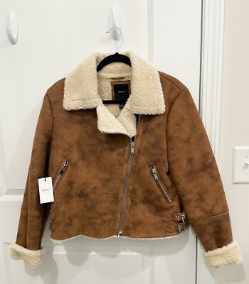 FOREVER 21 Size L Womens Full Side Zip Pockets Collared Sherpa Lined Jacket NWT