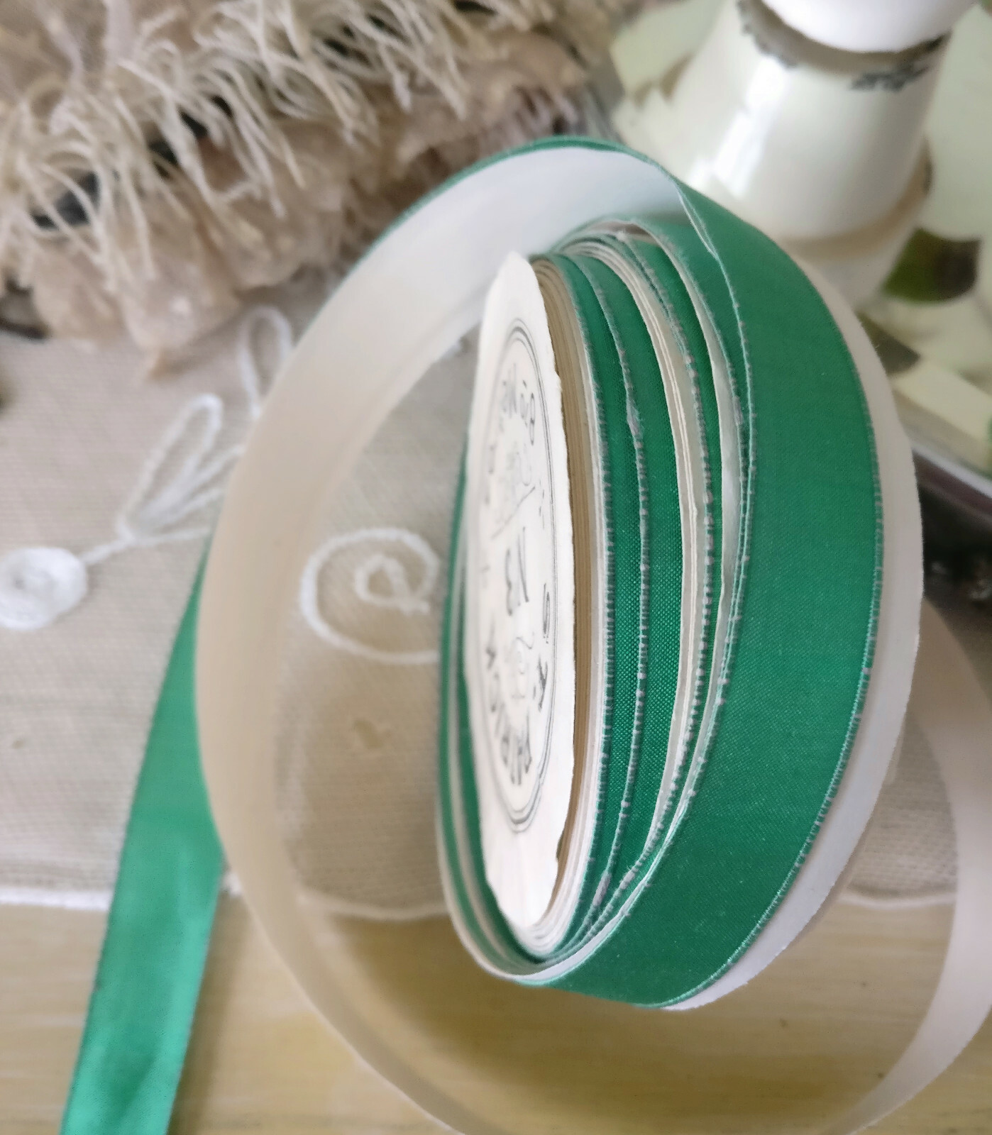 Antique St Patrick Roll Emerald Green Ribbon Original Labels Metres Vintage Silk