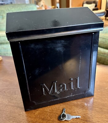 Locking Mailbox With Keys Letter Slot Wall Mount Black Metal Clean No Dents