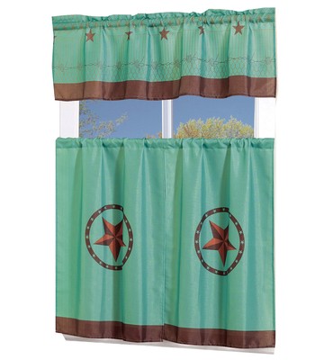 3 Piece Printed Western Texas Star Kitchen/Cafe Curtain with Swag and Tier Wi...