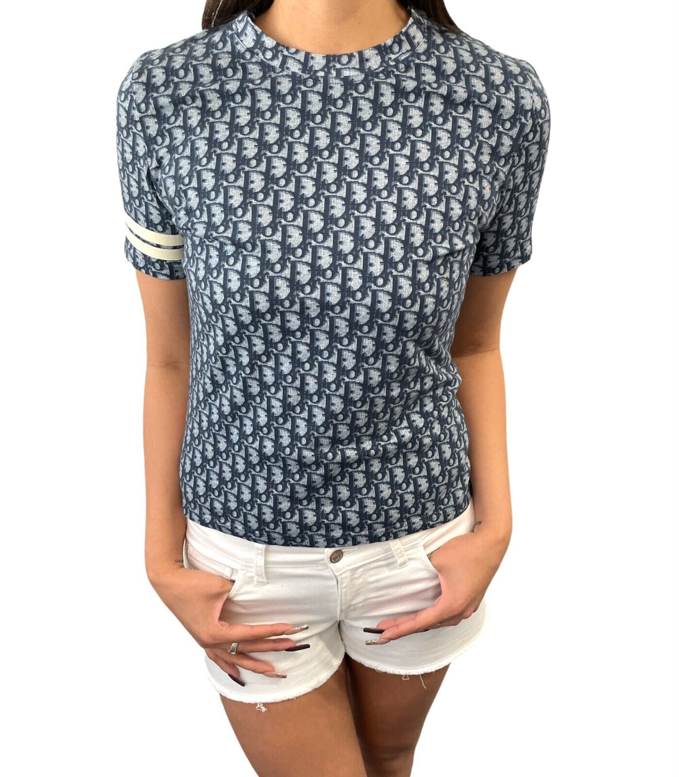 Christian Dior Vintage Trotter Monogram T-shirt Top #36 Blue Christian Dior Vintage Trotter Monogram T-shirt Top #36 Blue