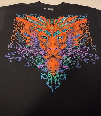 Liquid Blue Psychedelic Lion T-Shirt Size 2XL Black Graphic Print NWOT
