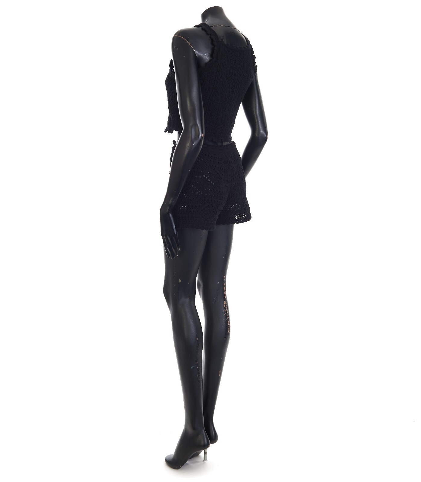 Pre-owned Saint Laurent 865$ Black Wool Cropped Crochet Top