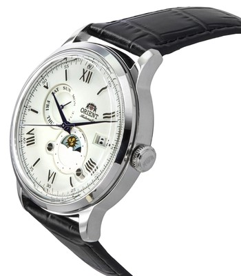 Pre-owned Orient Bambino Version 9 Sun And Moon Phase White Dial Ra-ak0802s10b Mens Watch