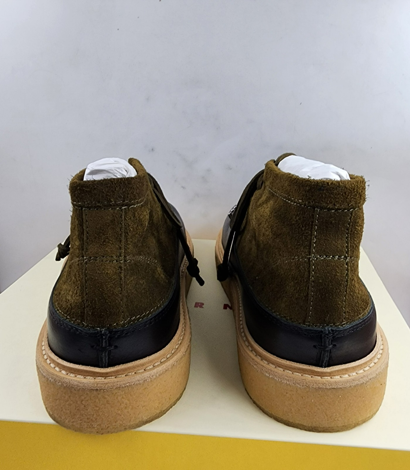 Marni Logo-Tag Leather Ankle Boots Men's 41/8US Black/Olive Round Toe Colorblock - Picture 4 of 16