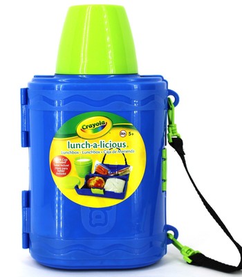 Crayola Lunch Box Snacks With Cup Blue Green Plastic Nylon Handle Easy Clean Up