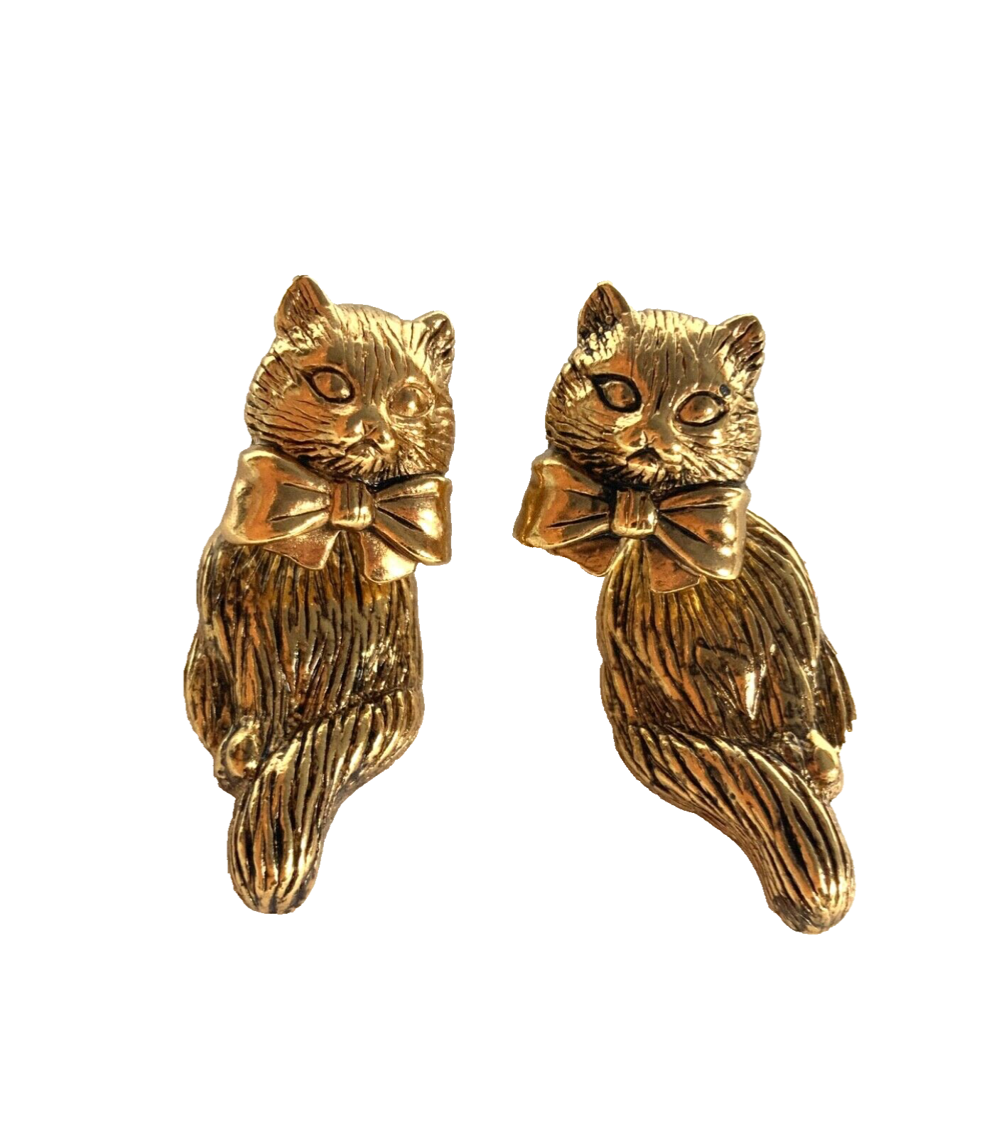AVON 3D Cat Earrings Front To Back Moveable Gold Tone Kitten Bow Vintage