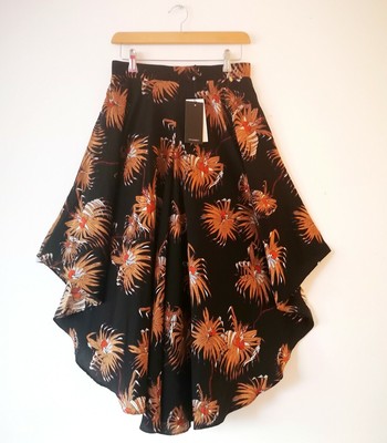 Goa Goa Black Palm Tree 2 in 1 Skirt Harem Pants Cropped Trousers size S M 8 10