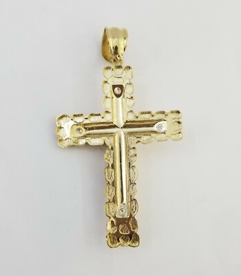 Pre-owned Globalwatches10 Real 10k Gold Nugget Cross Pendant Diamond Cut 10kt Yellow Gold Charm