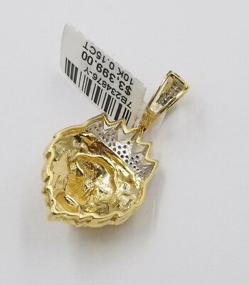 Pre-owned Globalwatches10 Real 10k Yellow Gold Lion Head 1.5" Charm Pendant With Genuine Diamonds