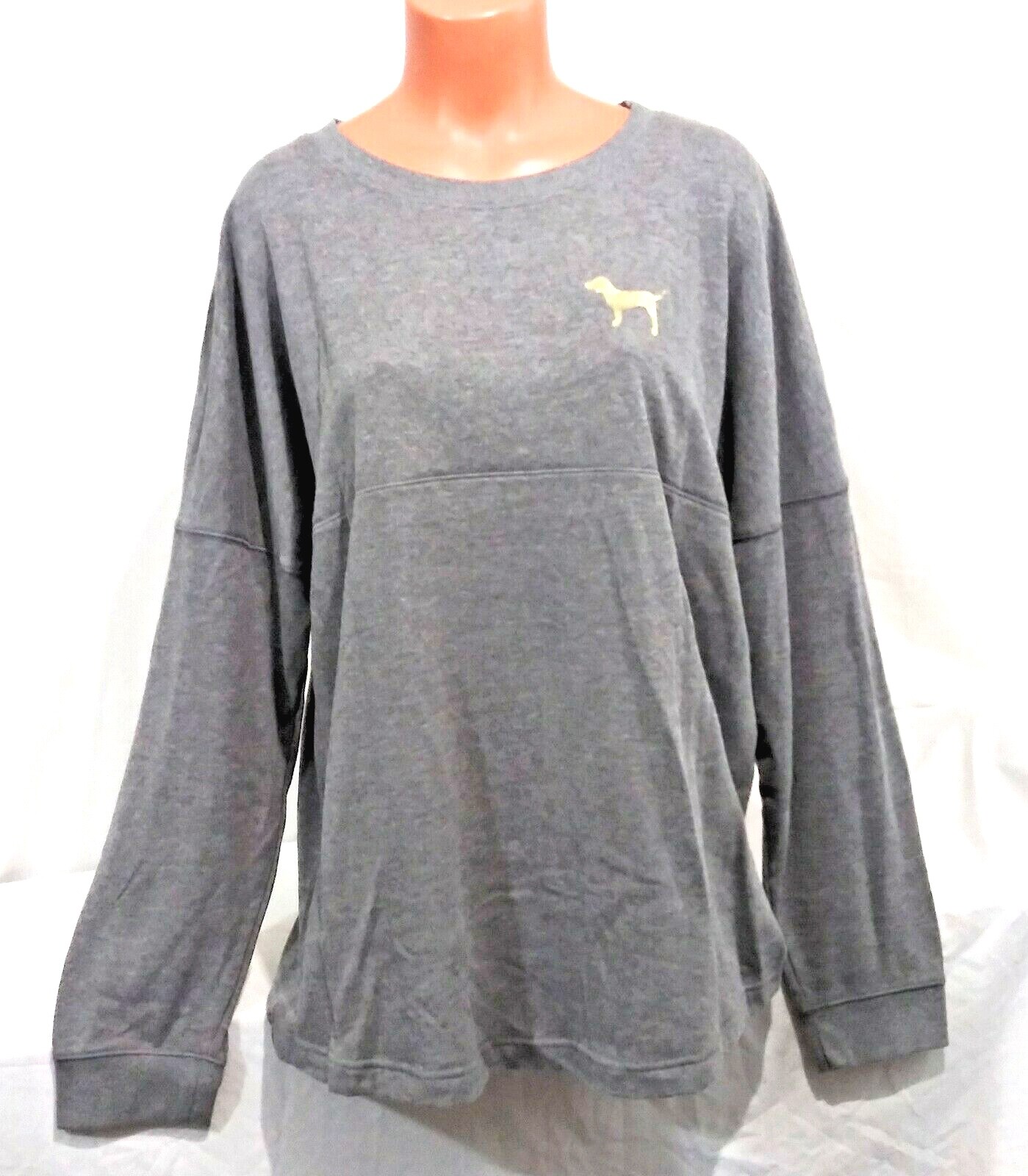 Pre-owned Victoria's Secret Victorias Secret Pink Sequins Bling Oversized Varsity Crew Sweatshirt L In Gray