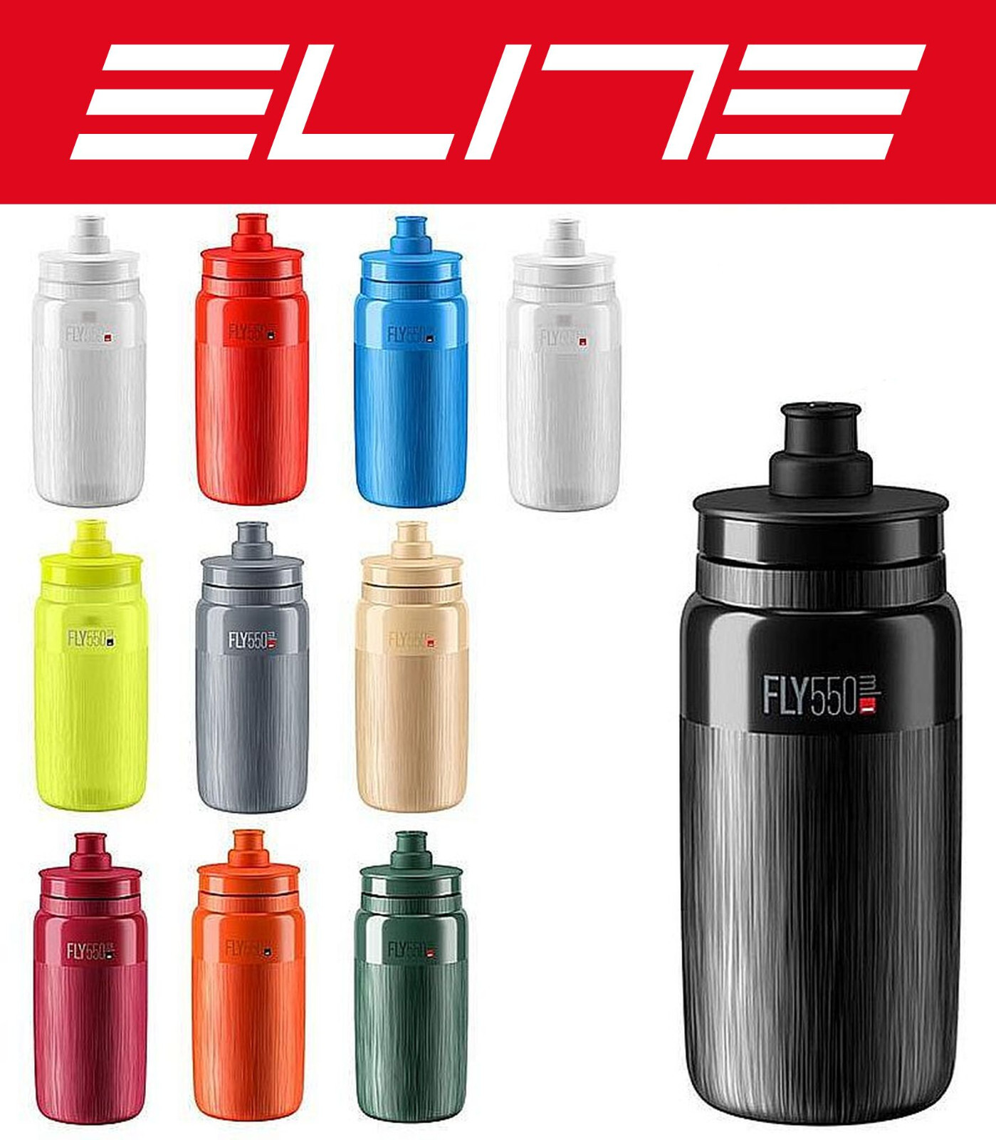 Elite Fly SRL 550ml BPA-free Bio Water Bottle Black White Clear Assorted Colors