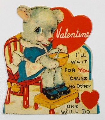 Vintage Anthropomorphic Valentine Card I'll Wait For You