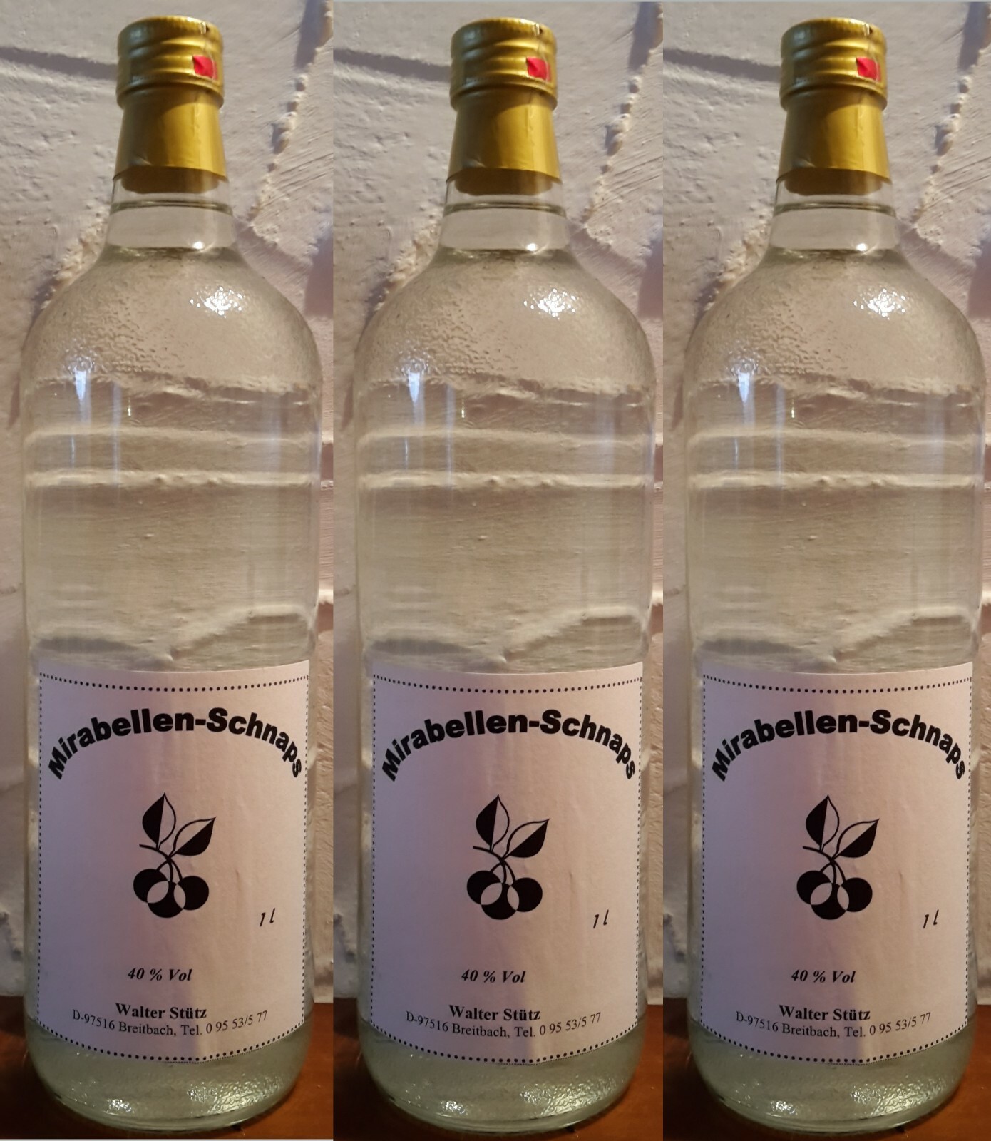 Mirabellenbrand Miraballenschnaps Mirabellenwasser Obstler 3 x 1 Liter 40 % Vol