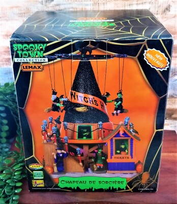 Lemax Spooky Town Halloween Witch's Hat Animated Musical Carnival Ride VIDEO HTF