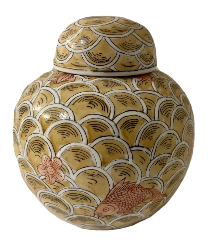 Vintage Handpainted Ceramic Porcelain Chinese Ginger Jar Pot 5” Tall  I. MAGNIN