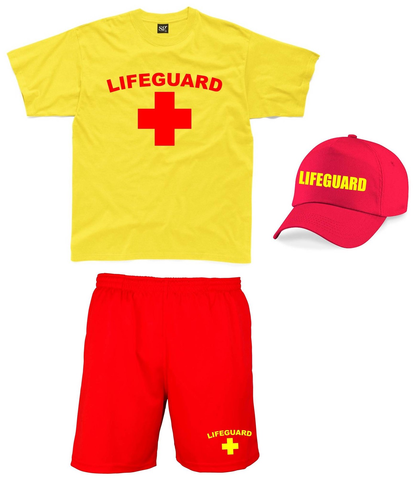 LIFEGUARD Mens Outfit S2XL Fancy Dress Costume TShirt Shorts Cap Pack Set eBay