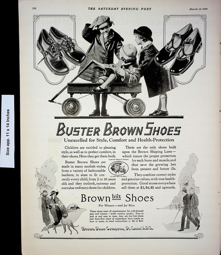 1924 Buster Brown Shoes Men Women Children Vintage Print Ad 4060
