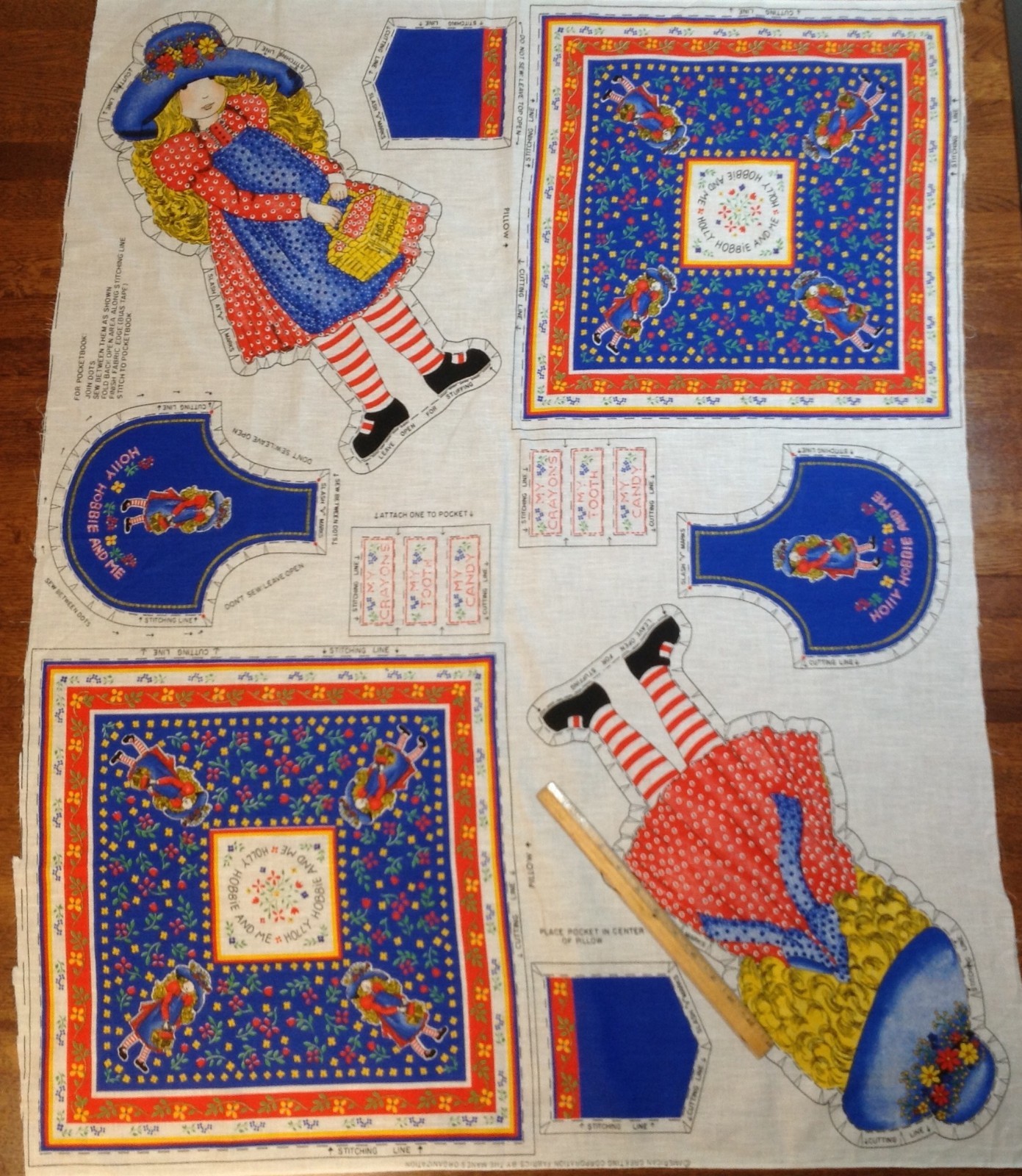 Vtg Holly Hobbie Cut and Sew Fabric Panel Pillow Purse Pocketbook Doll Cotton