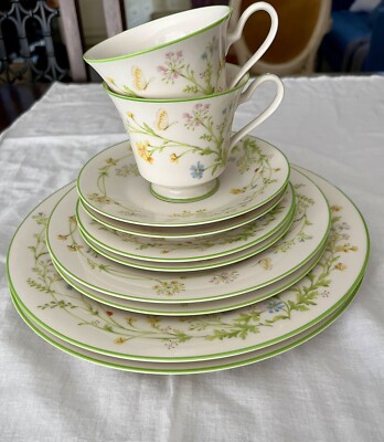 10 Pieces Reverie Green Trim By Noritake Ivory China Dinnerware